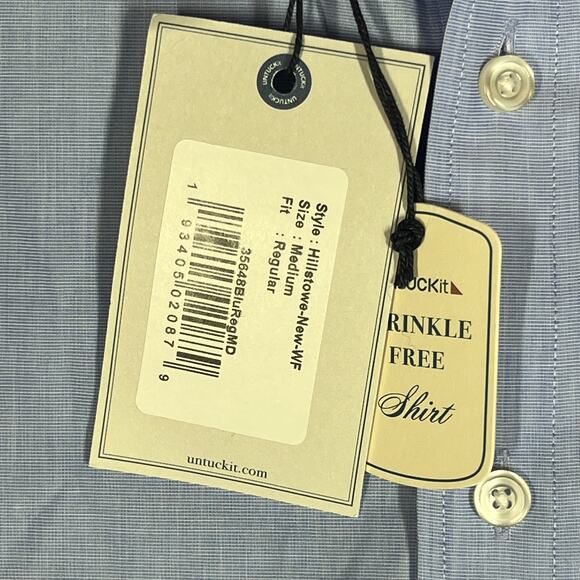 Untuckit Shirt Mens Medium Blue Short Sleeve Hillstowe Button Up Wrinkle Free - Picture 7 of 10
